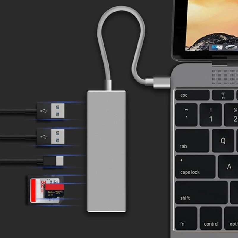 Многопортовый адаптер USB C-концентратор с USB Type C, устройство для чтения карт памяти USB 3.1 SDTF, удлинитель из алюминиевого сплава для ноутбука0