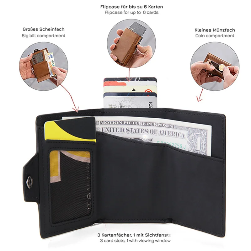 Rfid-держатель для карт из углеродного волокна, Мужские кошельки, Тонкий Карман для монет, удостоверение личности, банковский футляр для кредитных карт, алюминиевый Минималистичный кошелек1