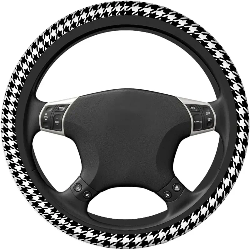 Черно-белый клык Универсальный 15 чехлов на рулевое колесо Абстрактный геометрический клетчатый зуб Симпатичный чехол на рулевое колесо автомобиля1