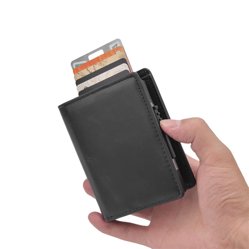 Rfid-держатель для карт из углеродного волокна, Мужские кошельки, Тонкий Карман для монет, удостоверение личности, банковский футляр для кредитных карт, алюминиевый Минималистичный кошелек2
