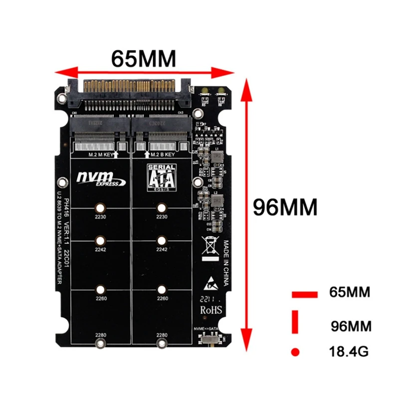 2X Адаптер M.2 SSD к U.2 2In1 M.2 Nvme и NGFF SSD с шиной SATA к PCI-E U.2 Конвертер Pcie M2 адаптера SFF-8639 с корпусом2