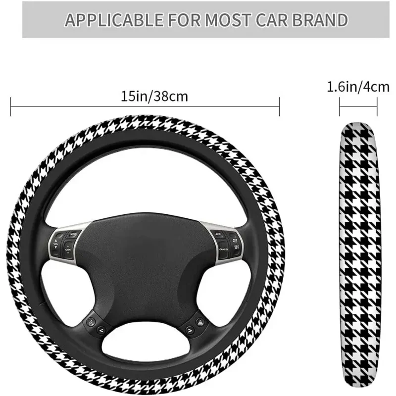 Черно-белый клык Универсальный 15 чехлов на рулевое колесо Абстрактный геометрический клетчатый зуб Симпатичный чехол на рулевое колесо автомобиля2
