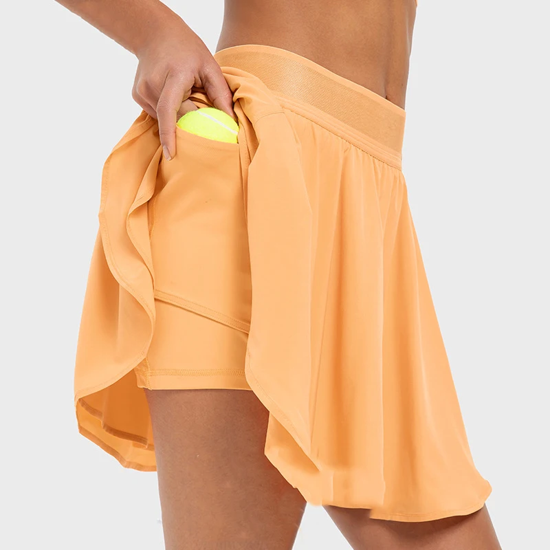 SHINBENE, Быстросохнущая поддельная теннисная юбка из 2 предметов, подкладка, боковой карман, защита от потери, шорты для йоги и бега для женщин3