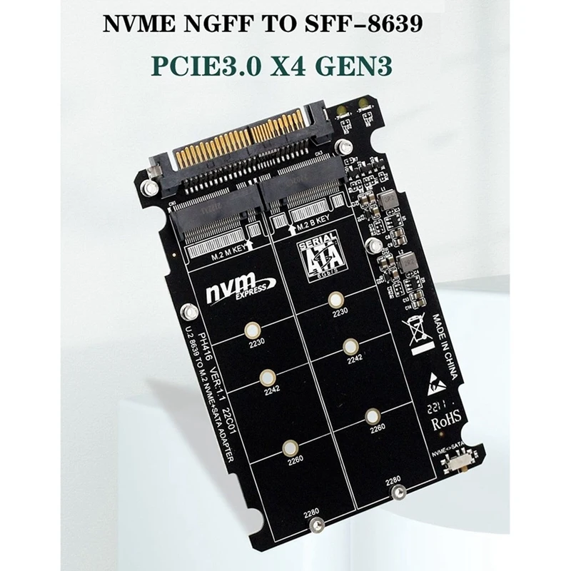 2X Адаптер M.2 SSD к U.2 2In1 M.2 Nvme и NGFF SSD с шиной SATA к PCI-E U.2 Конвертер Pcie M2 адаптера SFF-8639 с корпусом3