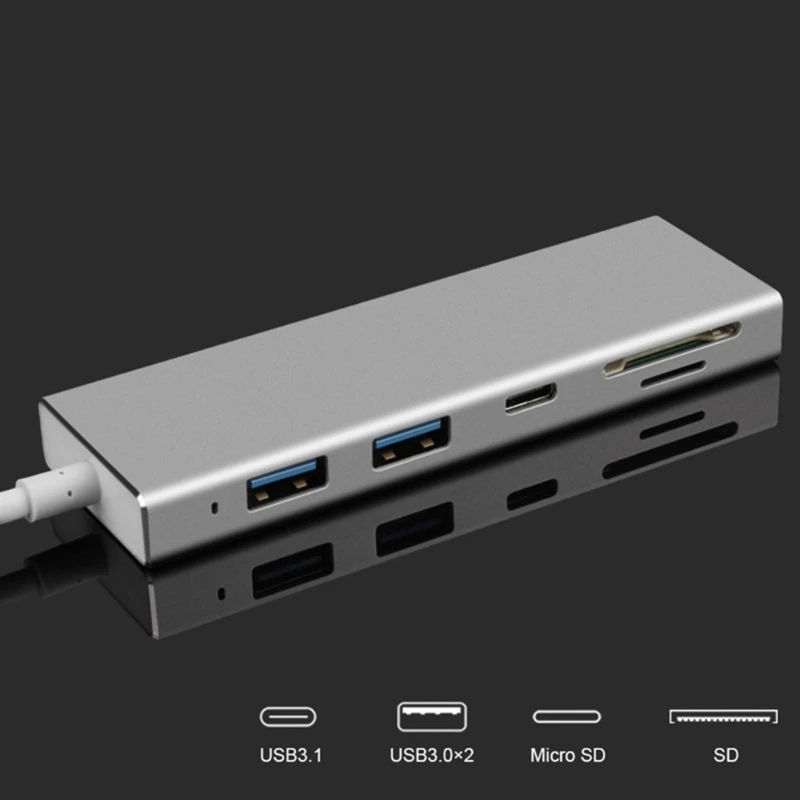 Многопортовый адаптер USB C-концентратор с USB Type C, устройство для чтения карт памяти USB 3.1 SDTF, удлинитель из алюминиевого сплава для ноутбука3