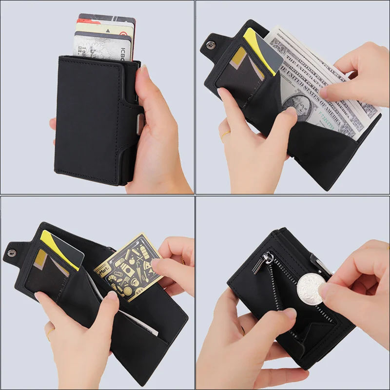 Rfid-держатель для карт из углеродного волокна, Мужские кошельки, Тонкий Карман для монет, удостоверение личности, банковский футляр для кредитных карт, алюминиевый Минималистичный кошелек4