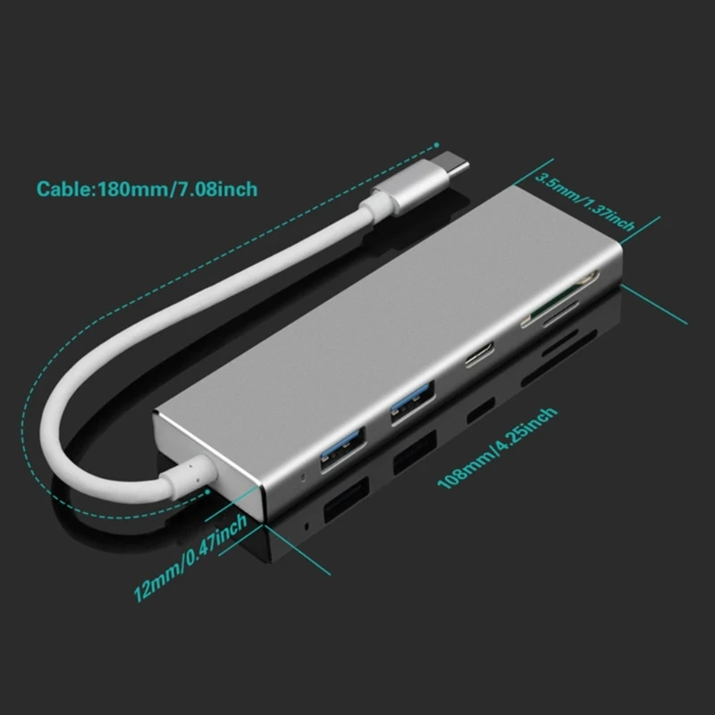 Многопортовый адаптер USB C-концентратор с USB Type C, устройство для чтения карт памяти USB 3.1 SDTF, удлинитель из алюминиевого сплава для ноутбука4