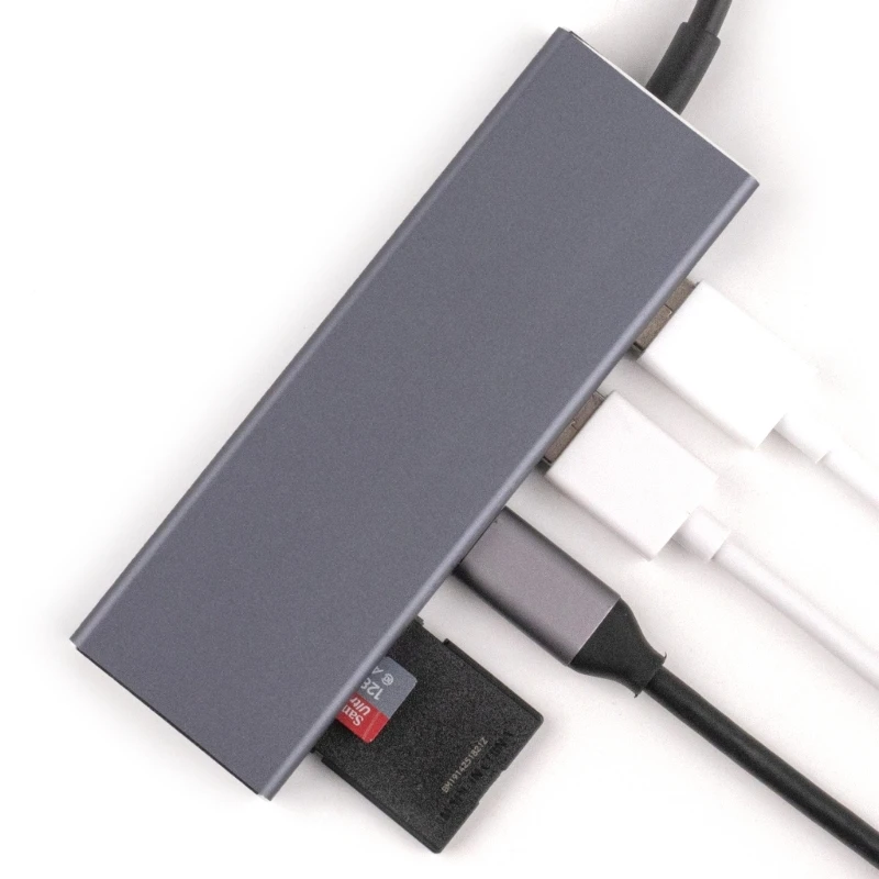 Многопортовый адаптер USB C-концентратор с USB Type C, устройство для чтения карт памяти USB 3.1 SDTF, удлинитель из алюминиевого сплава для ноутбука5