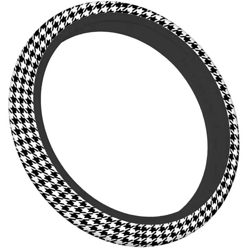 Черно-белый клык Универсальный 15 чехлов на рулевое колесо Абстрактный геометрический клетчатый зуб Симпатичный чехол на рулевое колесо автомобиля5