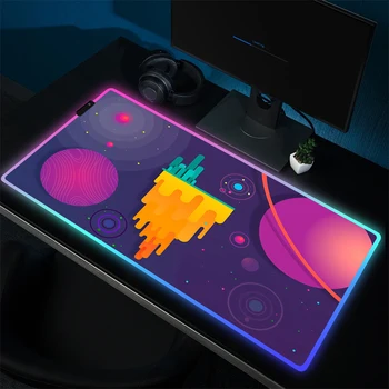 RGB Большой игровой коврик для мыши, светодиодный космический планетоидный коврик для мыши, Офисный нескользящий игровой коврик для мыши, фиксирующие края компьютерных клавиатур для геймеров