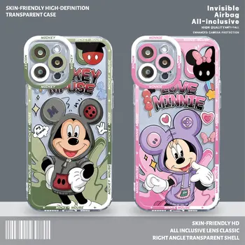 Чехол Для Телефона iPhone 15 13 12 Mini SE 11 14 Pro Max X 6s XR XS 7 8 Мягкий Силиконовый Прозрачный Чехол Disney Fashion Mickey Minnie