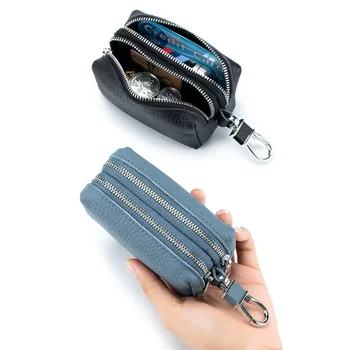 Новая кожаная сумка для ключей большой емкости, двойная мягкая сумка для мужчин и женщин, универсальная многофункциональная сумка для ключей, сумка для бытовых карточек