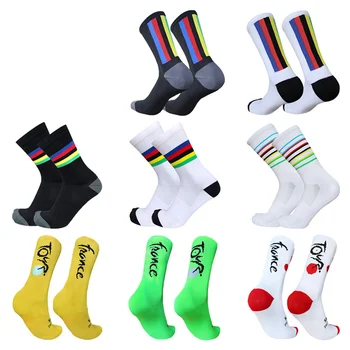 Champion Новые женские Велосипедные мужские спортивные дышащие носки в разноцветную полоску, компрессионные велосипедные носки Calcetines Ciclismo