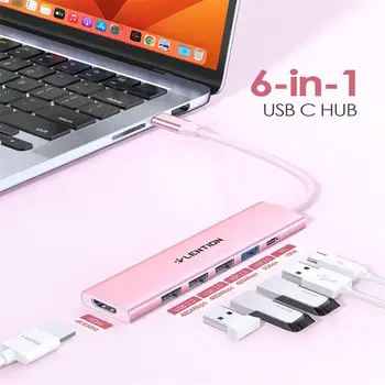 LENTION 6 В 1 USB C Концентратор-адаптер с 4K HDMI 100 Вт Зарядкой PD через порты USB-A Type C Концентратор для MacBook Pro, Новый Mac Air/Surface