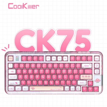 Coolkiller Прозрачно-розовая механическая клавиатура Ck75 цвета персика, Третий пробный экзамен, Индивидуальная беспроводная игра Bluetooth