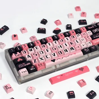 Колпачки для ключей Falling in Love, черный и розовый, 131 клавиша, профиль XDA, Сублимация PBT, Персонализированный колпачок для ключей, механическая клавиатура, колпачок для клавиш