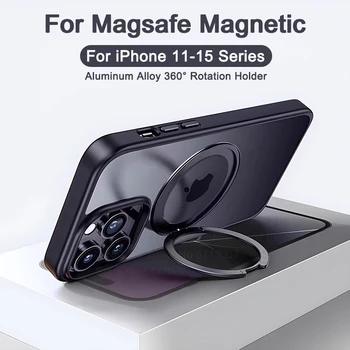 Роскошный Магнитный Чехол Magsafe Для iPhone 15 14 13 12 11 Pro Max Plus Case с Вращающимся на 360 ° Кольцевым Держателем, Чехол Для Беспроводной Зарядки
