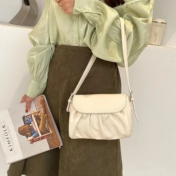Женские сумки через плечо из искусственной кожи, плиссированные Однотонные сумки подмышками, Корейская мода, Офисные Женские Шикарные сумки, Сумки элитного бренда